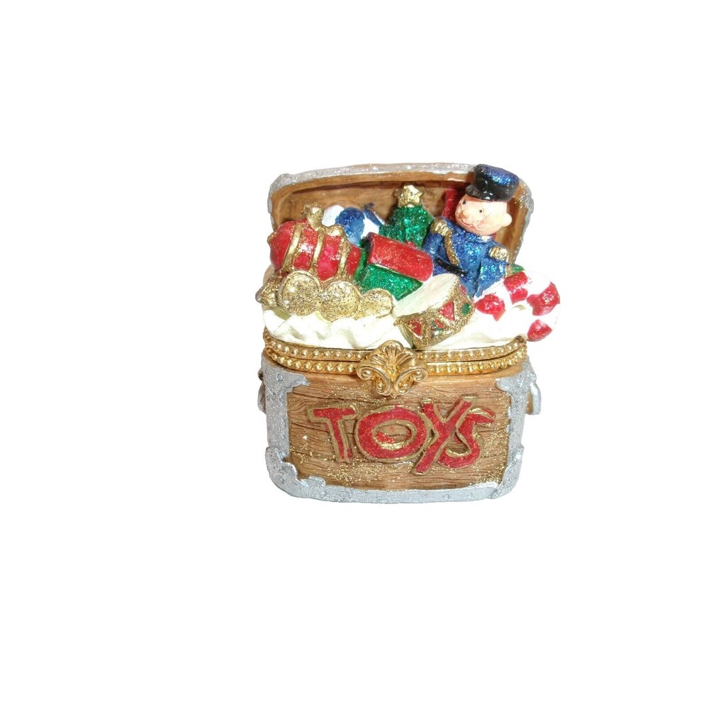 Christmas Toy Box Trinket Box Hinged Lid Toy Soldier Train Candy Cane Glitter